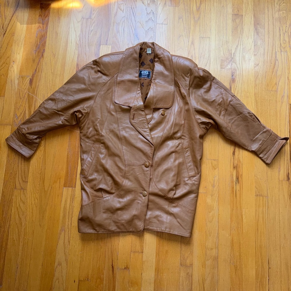 Vintage Ciel Ledermoden German Brown Sheepskin Leather Coat Jacket L 80s Trench